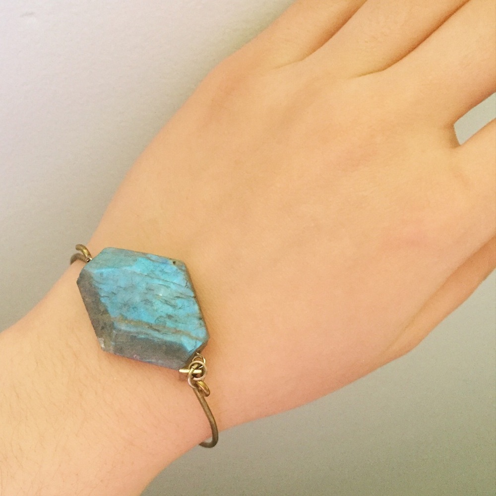 VINTAGE Labradorite Gemstone Bronze Bracelet